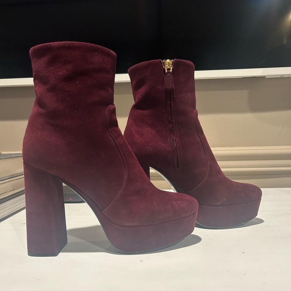 Prada burgundy suede platform ankle boots. Size 37